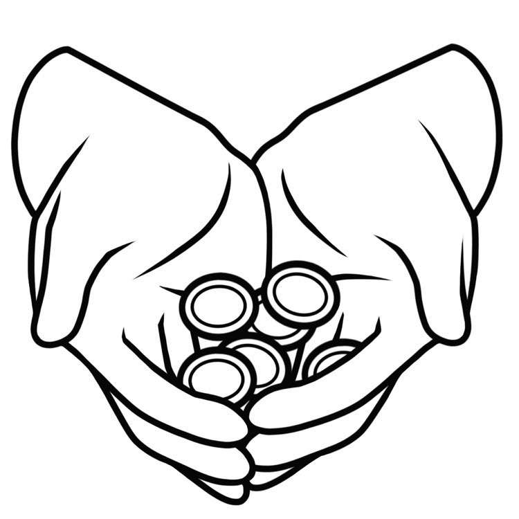 graphic of open hands holding coins