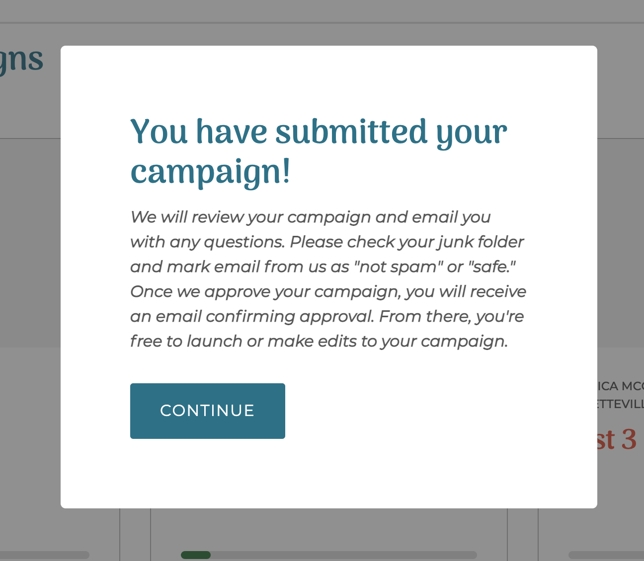 image of you have submitted your campaign pop up